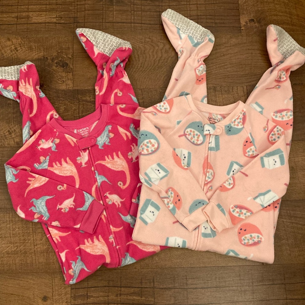 Carter's 2-Pack Pink Fleece Footed Pajamas Dinosaur & Cereal and Milk Prints 5T